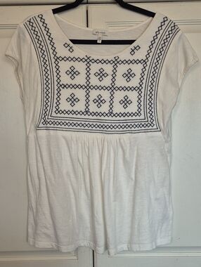 ella moss White Embroidered Cotton Scoop-Neck Top